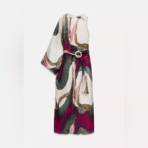 Zara - Asymmetrical Watercolor Belted Midi Dress - Small - NWT